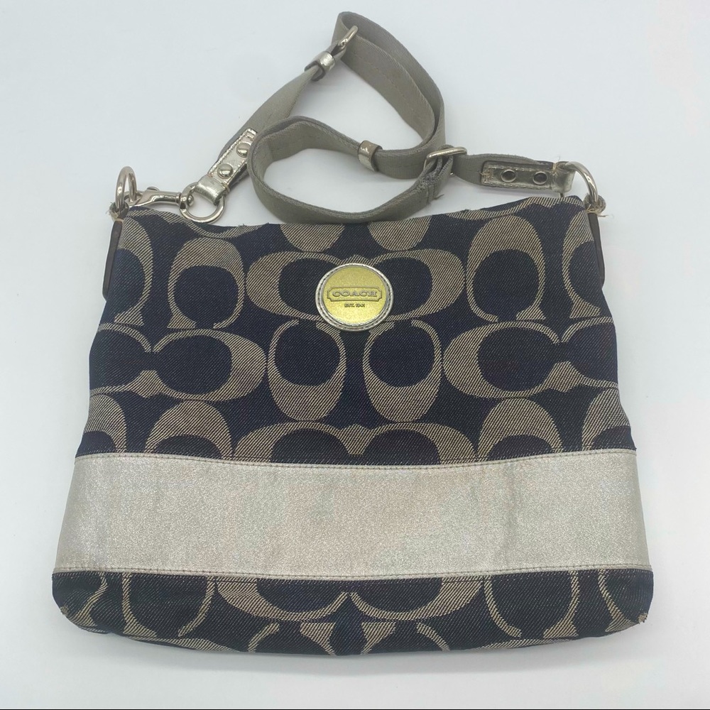 COACH Denim Signature Logo Hobo Handbag
